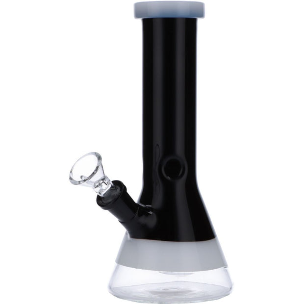 Beaker Water Pipe w/White Rings-Black-8in