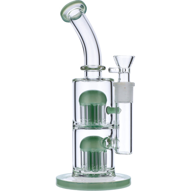 Bent Neck Water Pipe w/Double Tree Perc-Mint Green-11 in