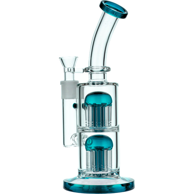 Bent Neck Water Pipe w/Double Tree Perc-Teal-11 in
